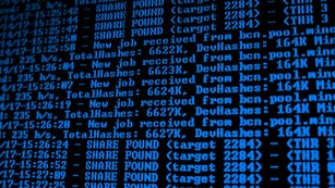 Mining Cryptocurrency process program on display PC. Using Software. Share Found.