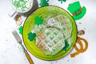 St Patrick`s holiday waffle breakfast