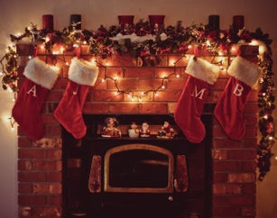 Christmas fireplace with stockings