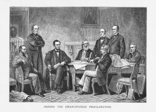 Old engraved illustration of The signing of the Emancipation Proclamation
