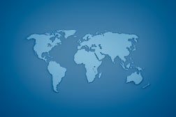 Flat world map on blue background