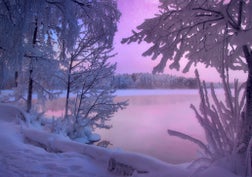 Magical snowy lake and stars, Finland