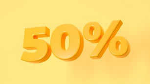 50 percent discount (50%) fifty percent yellow color promotion - 3D illustration