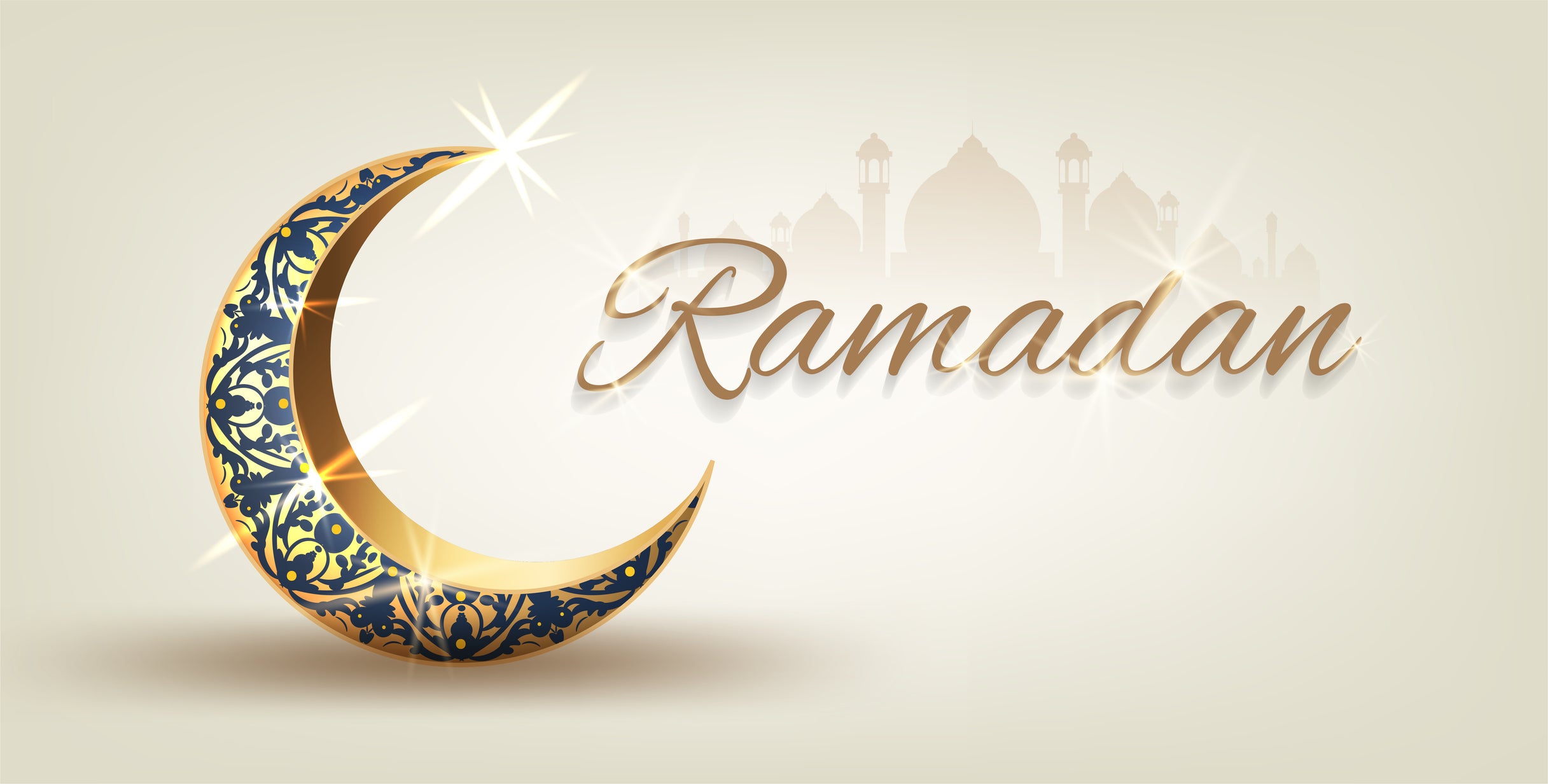 Ramadan Kareem with crescent moon gold luxurious crescent,template islamic ornate  element for greeting card,Vector 3D style