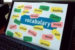 various colorful English vocabulary on laptop screen
