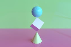 Digital picture of geometric volumes in impossible balance stack one on each other.