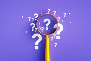 Magnifier And Question Mark On Purple Background