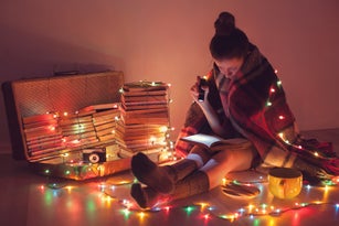 Night exciting reading with christmas lights