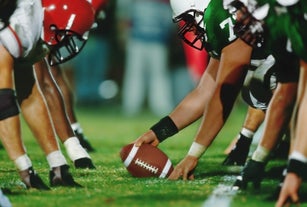 American football line of scrimmage, ground view (Digital Enhancement)