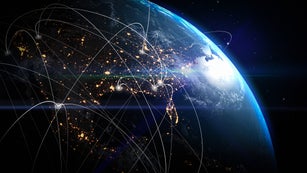 Global Earth Network Connections from Space - Night view of North America