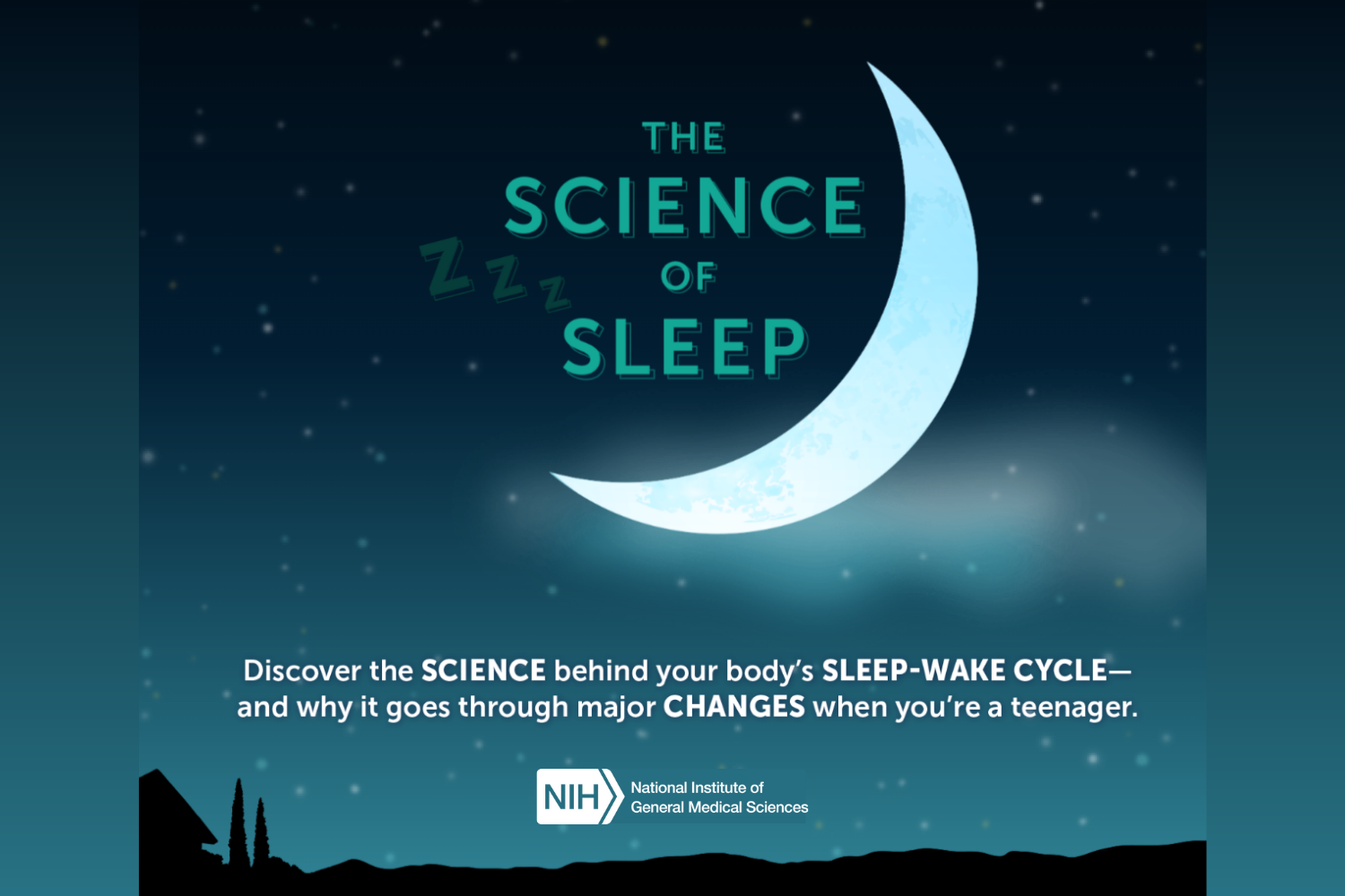 A crescent moon with text The Science of Sleep