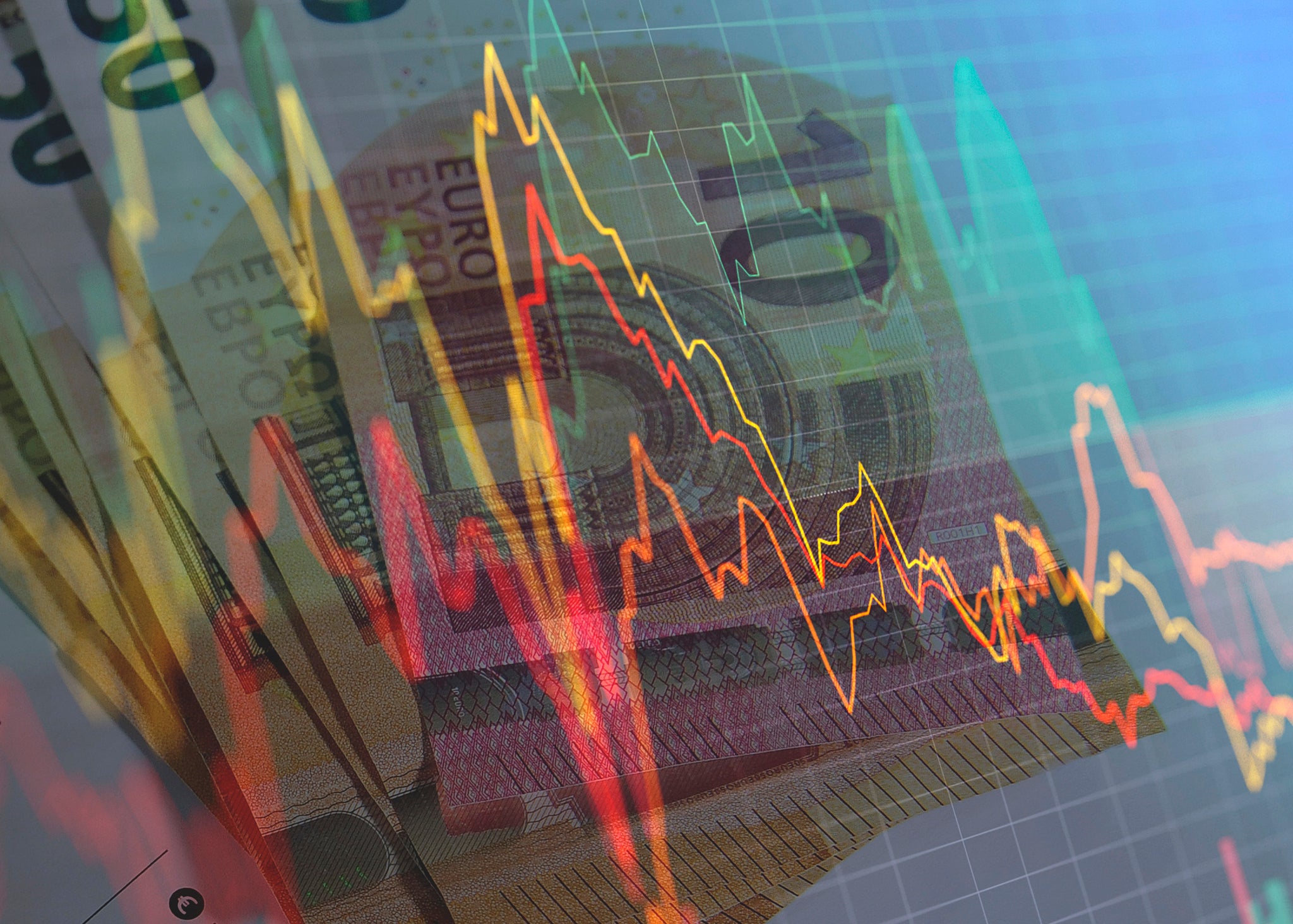 Banknotes and stock market indicators. Concept of domestic economy, money, business, finance, inflation.