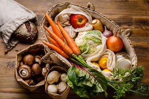 Zero waste lifestyle Plastic free Eco friendly food shopping - Healthy food Vegetable in reusable bag