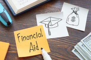 Financial aid is shown on the business photo using the text