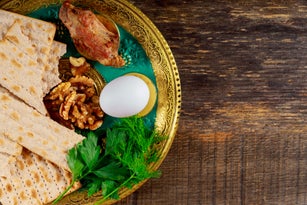 Matzo for Passover with Seder on plate on table close up