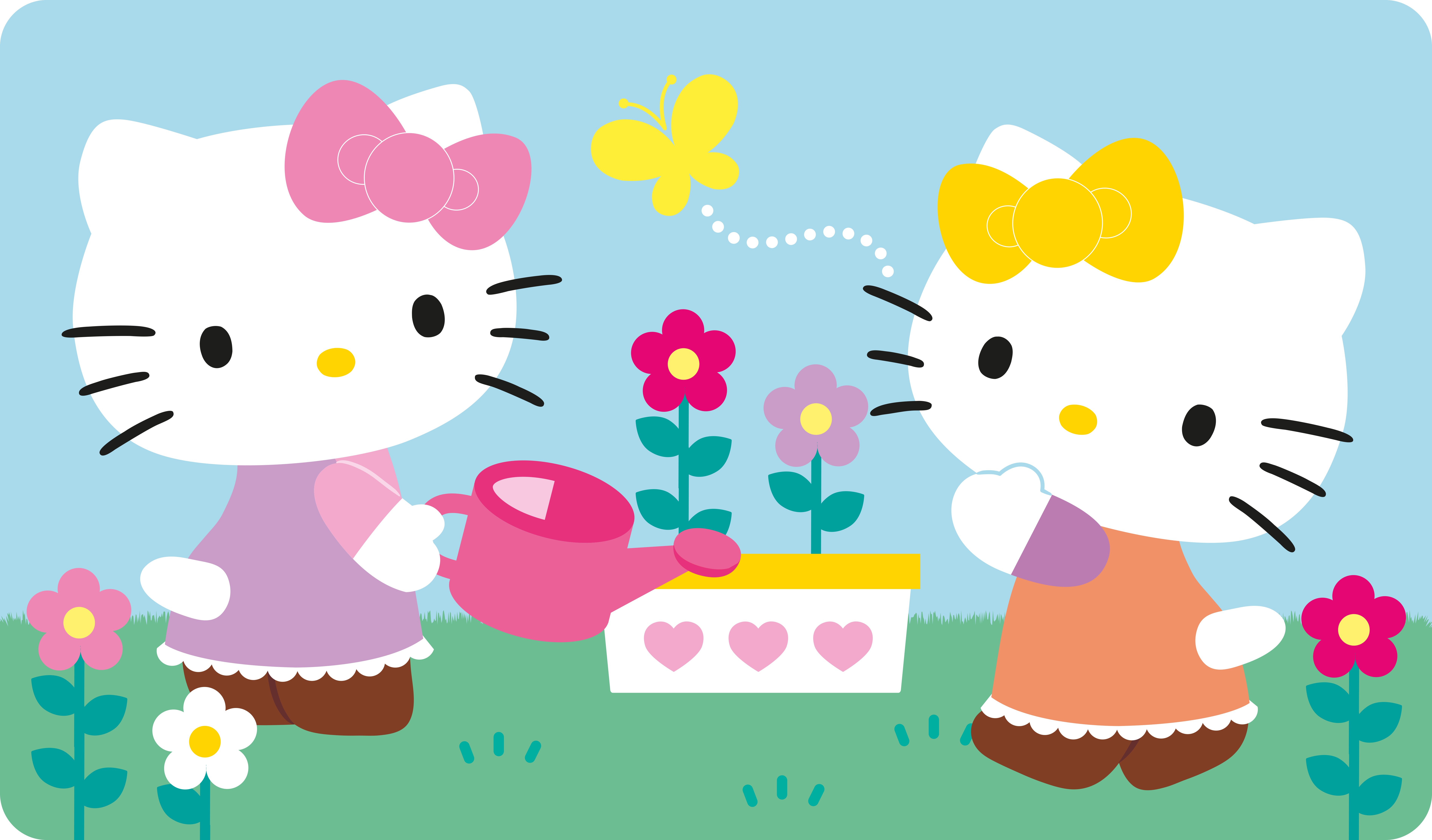 Hello Kitty and Mimmy with potted flowers