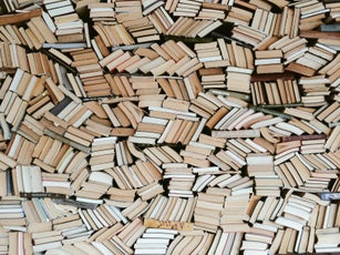 Hundreds of books in chaotic order