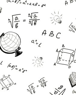 An open book, drawing or design. A globe drawn on a white background. Mathematical problems, their solution, algebra. Drawing of a light bulb. The concept of teaching, upbringing, passing entrance exams to a university or institute. Back to school.