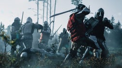 Epic Armies of Medieval Knights on Battlefield Clash, Plate Body Armored Warriors Fighting Swords in Battle. Bloody War and Savage Conquest. Historical Reenactment. Cinematic Shot