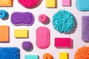Colorful Cleaning Supplies Collection Flat Lay