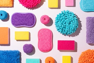Colorful Cleaning Supplies Collection Flat Lay