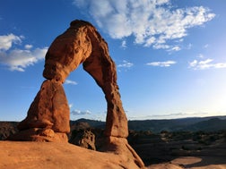 Utah delicate arch geological rock formation at dusk