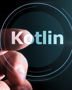 Hand pressing Kotlin button on virtual screen