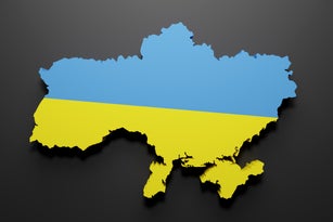 3d Ukraine map and flag