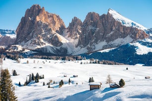 Seiser Alm, Alpe di Siusi snowy landscape. Dolomites Alps, Italy