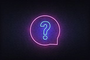 Question neon sign. Glowing neon quiz template.
