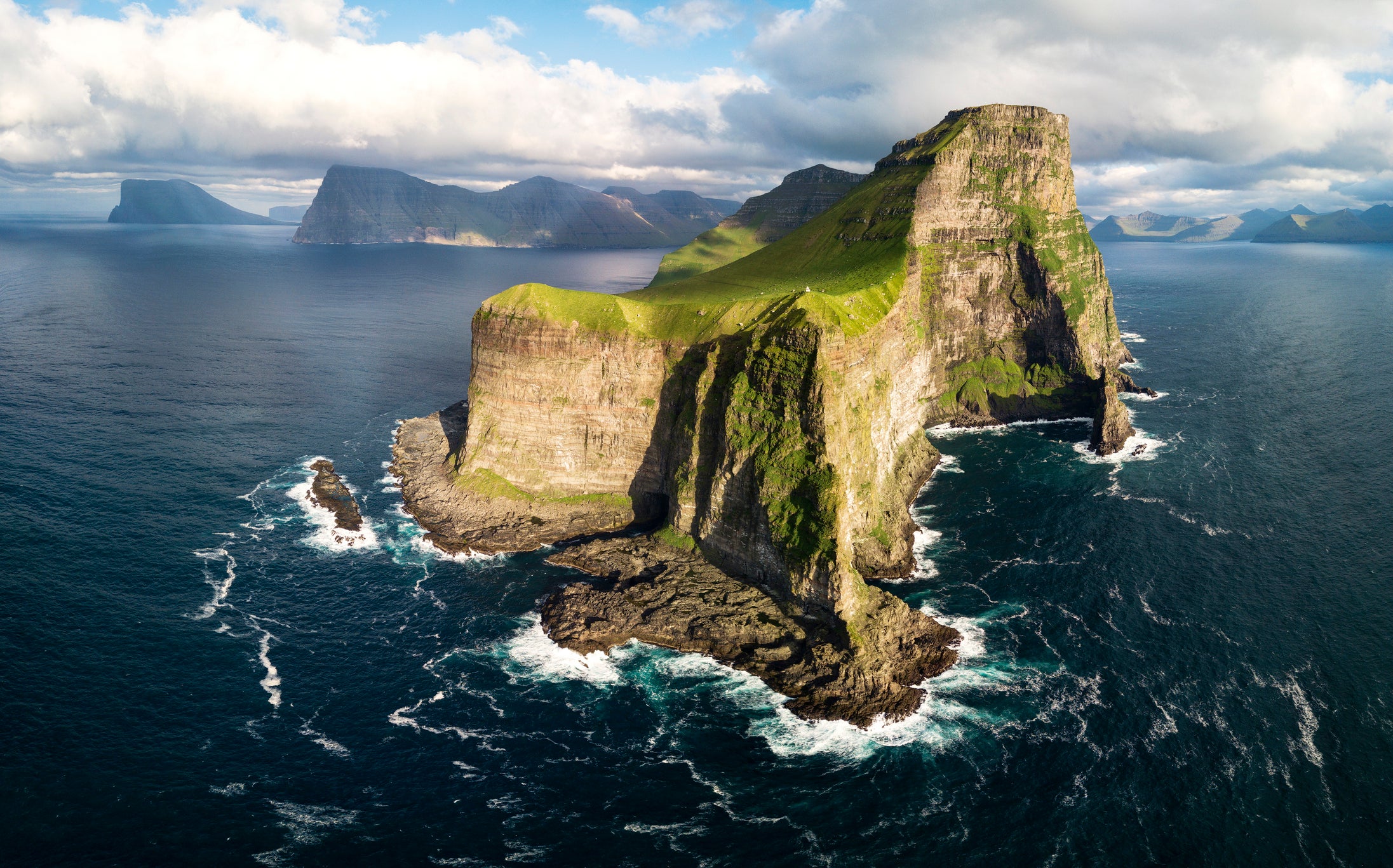 Aerial view of cliffs, Kalsoy island, Faroe Islands