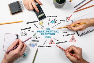 US Presidential Election 2020 concept. Chart with keywords and icons