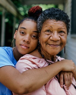 Portrait of black grandmother with teenager granddaughter