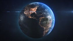 Planet Earth Seen From Space. View of South and North America with City Lights at Night