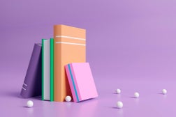 Online education, E-learning concept. stack of books, bookshelf. 3d render