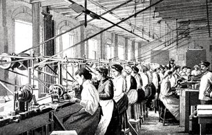 Mother-of-pearl industry: Mississippi - Knob grinding in a factory by female workers