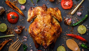 Homemade roasted Turkeys for Thanksgiving with spice on the table