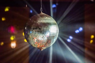 Colorful horizontal close up of disco ball