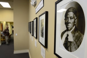 CAMBRIDGE, MD - MARCH 5:   Portraits of Harriet Tubman hang in 
