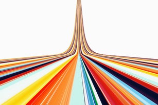 Abstract multi colored striped ramp moving up