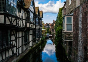 Scenic view of buildings lining the River Stour in Canterbury city center
