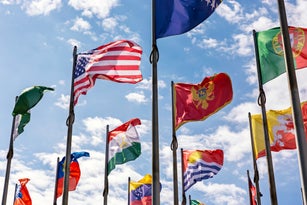 World flags waving together