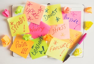 A Person Or Business Showing Anxiety And Doubt With Sticky Notes Full Of About Stress And Pressure