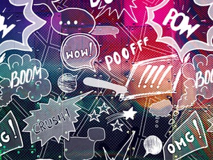 Retro comic Pop Art speech bubbles, Expression text OUCH, COOL, LIKE, HELLO, WOW, POW.
