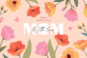 Trendy Mother's Day card, banner, poster, flyer, label or cover with flowers frame, abstract floral pattern in mid century art style. Spring summer bright abstract floral design template for ads promo
