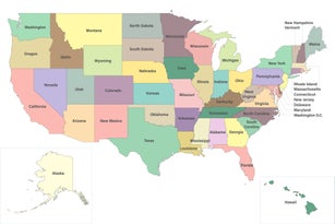 USA political map with states and cities