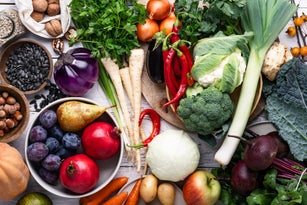 Fresh vegetables, fruits and nuts from farmer's outdoors market