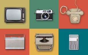 retro eighties electronics items background