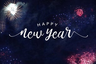 Happy New Year Typography with Fireworks